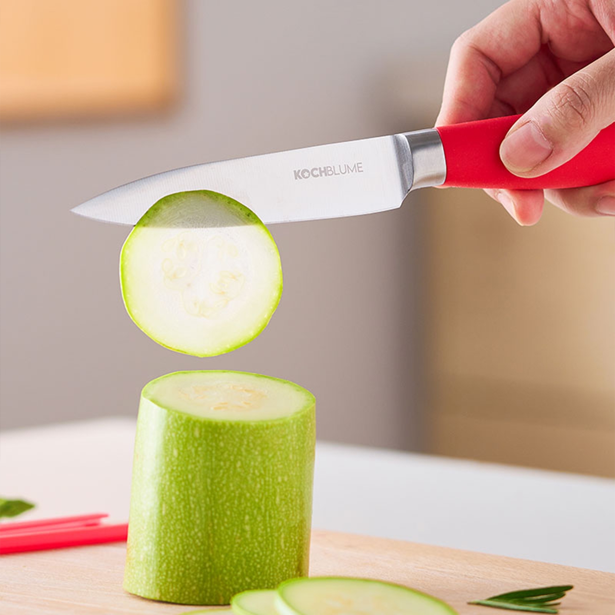 Kochblume - Vegetable knife S, smooth blade, red