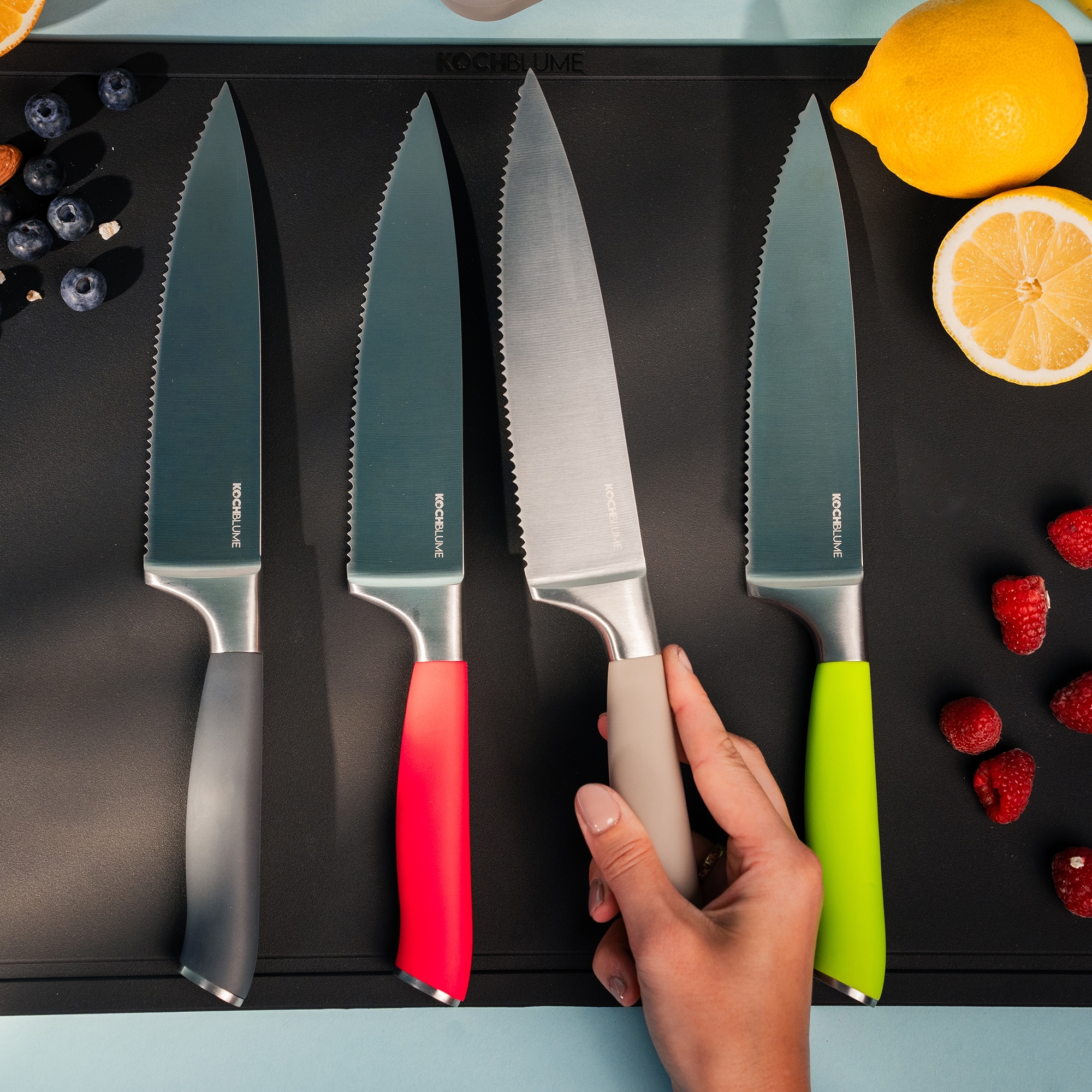 Kochblume - Chef's knife with serrated edge, red