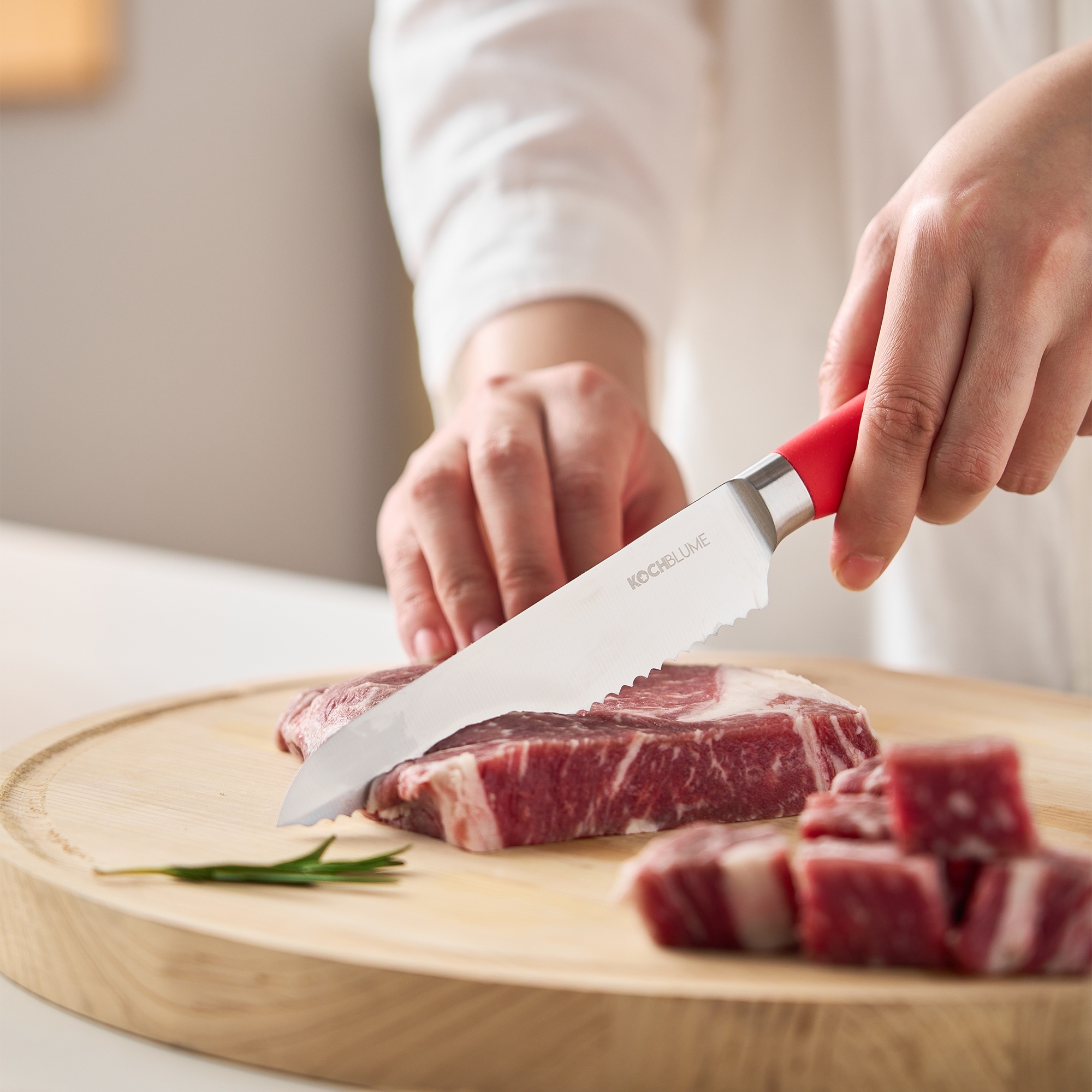 Kochblume - Utility knife, serrated edge, red